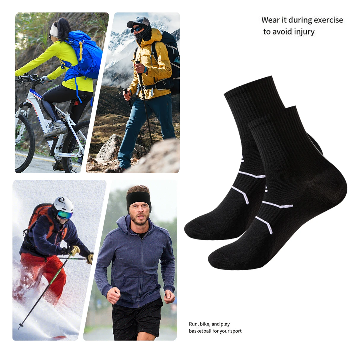 1 Pair Terry Mid-calf Athletic Socks Cross-country Running Basketball Non-slip Athletic Socks