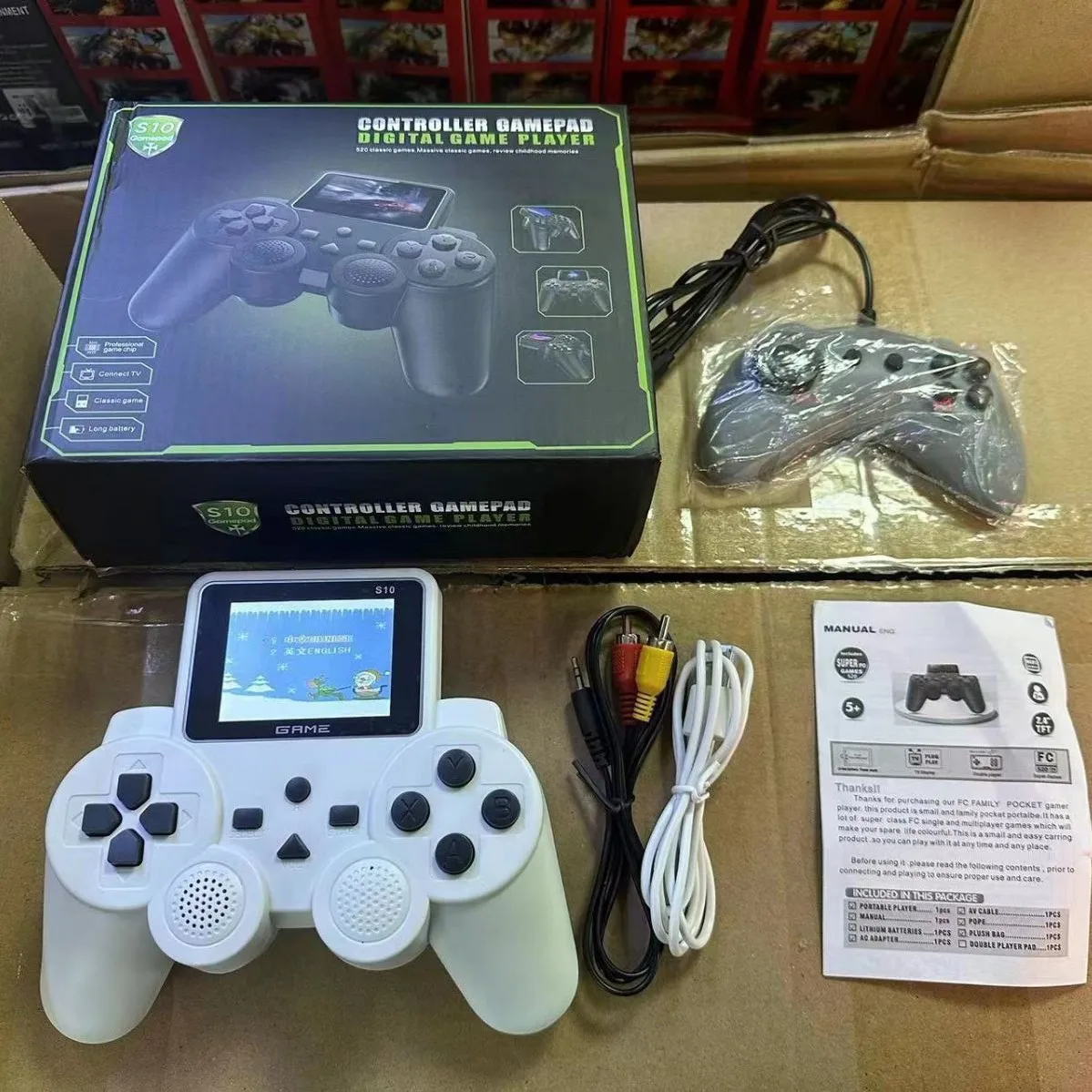 وحدة تحكم ألعاب الفيديو المحمولة S10 ، وحدة تحكم محمولة باليد ، وحدة تحكم لاسلكية ، ثنائية ألعاب مدمجة 520 بوصة ، 2.4 بوصة