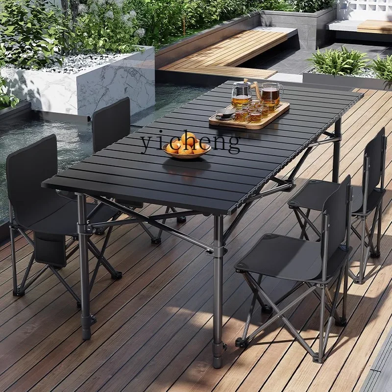 DSA outdoor lifting folding table egg roll table picnic barbecue folding table and chairs camping equipment full set
