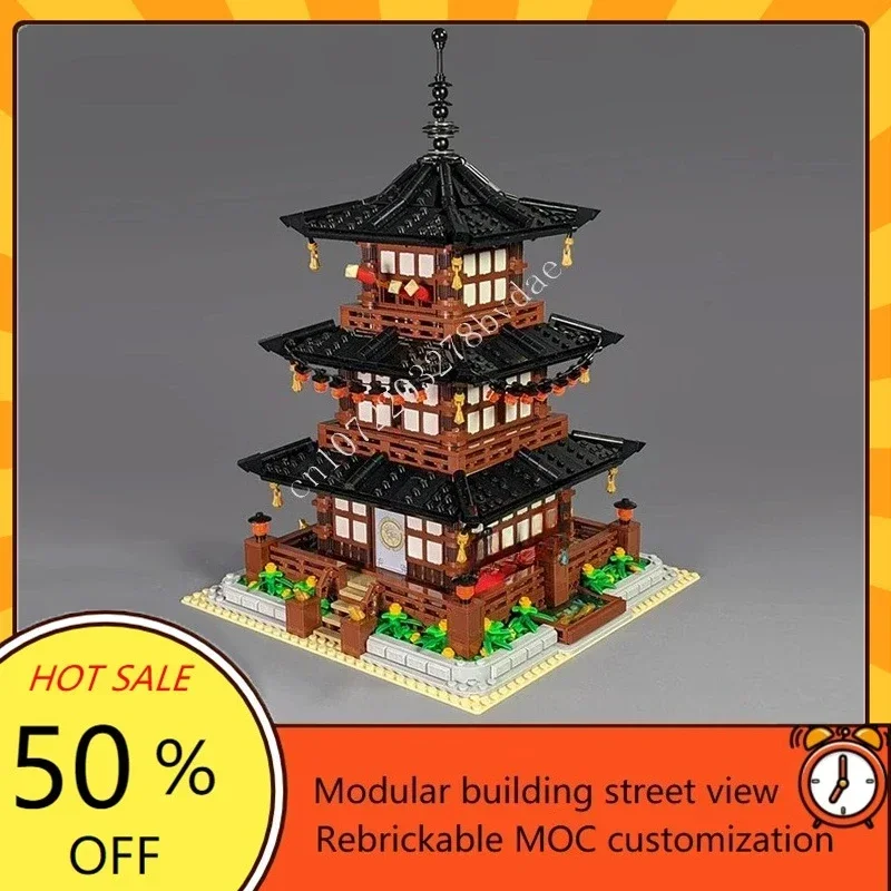 

2495 шт., буддийская башня поклонения, модульная головоломка MOC на заказ, креативные блоки, модель с видом на улицу, сборка «сделай сам», развивающая игрушка в подарок