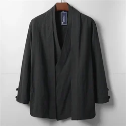 Chinese Style Men Linen Hanfu Cardigan Tops Zea Tea Kung Fu Shirts Japanese Kimono Jackets Coats Robe Oriental Fashion Clothing