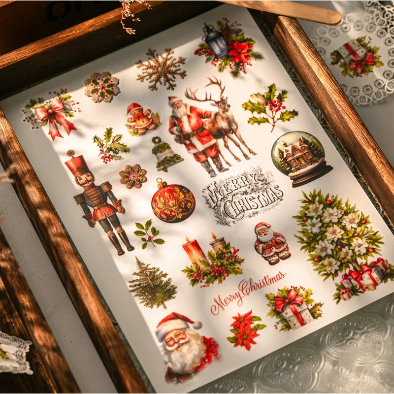 2 Sheet Large Christmas RUB ON Transfer Stickers Junk Journal Collage Gingersnap Stickers DIY Album Scrapbooking Craft Stickers