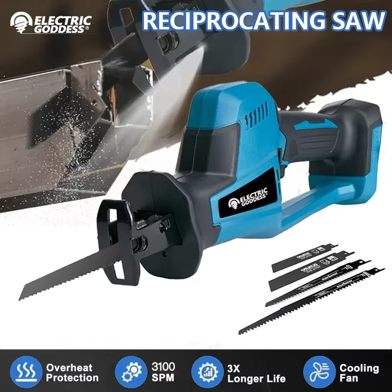 

Electric Goddess Cordless Reciprocating Saw Power Saw for Wood / Metal Cutting with 4pcs Blades For Makita 18v Battery