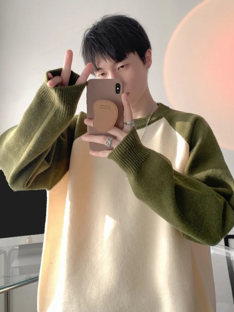 

Loose Fit Long Sve round Ne Knitwear Men's Autumn Winter American Retro Color Blo Sweater Comfortable Soft Casual Sle