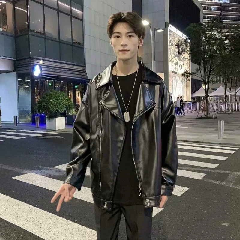 

Men's Minimalist Leather Jacket Tokyo Street Style Autumn Winter Casual Oversized Coat for Youth​
