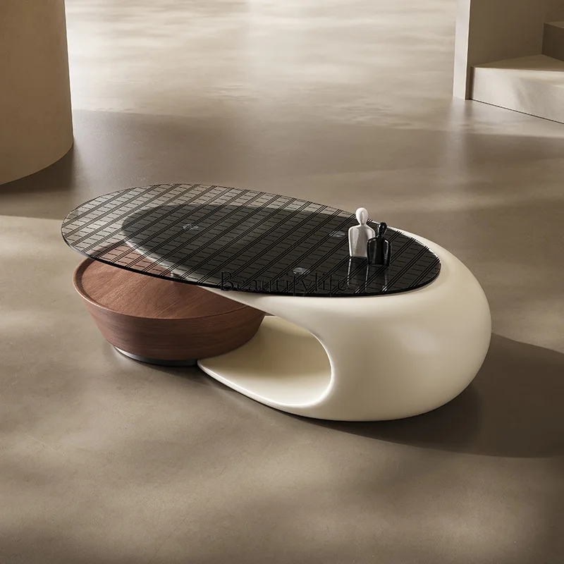 

ls 42 Special-shaped oval coffee table home designer glass walnut pattern villa niche design coffee table