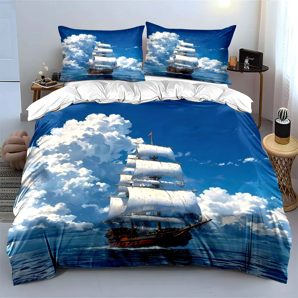 Majestic Sailing Ship at Sea Print Soft Comfortable Duvet Cover Bedding Set Included 1*Duvet Cover  2*Pillowcases Luxury Gift