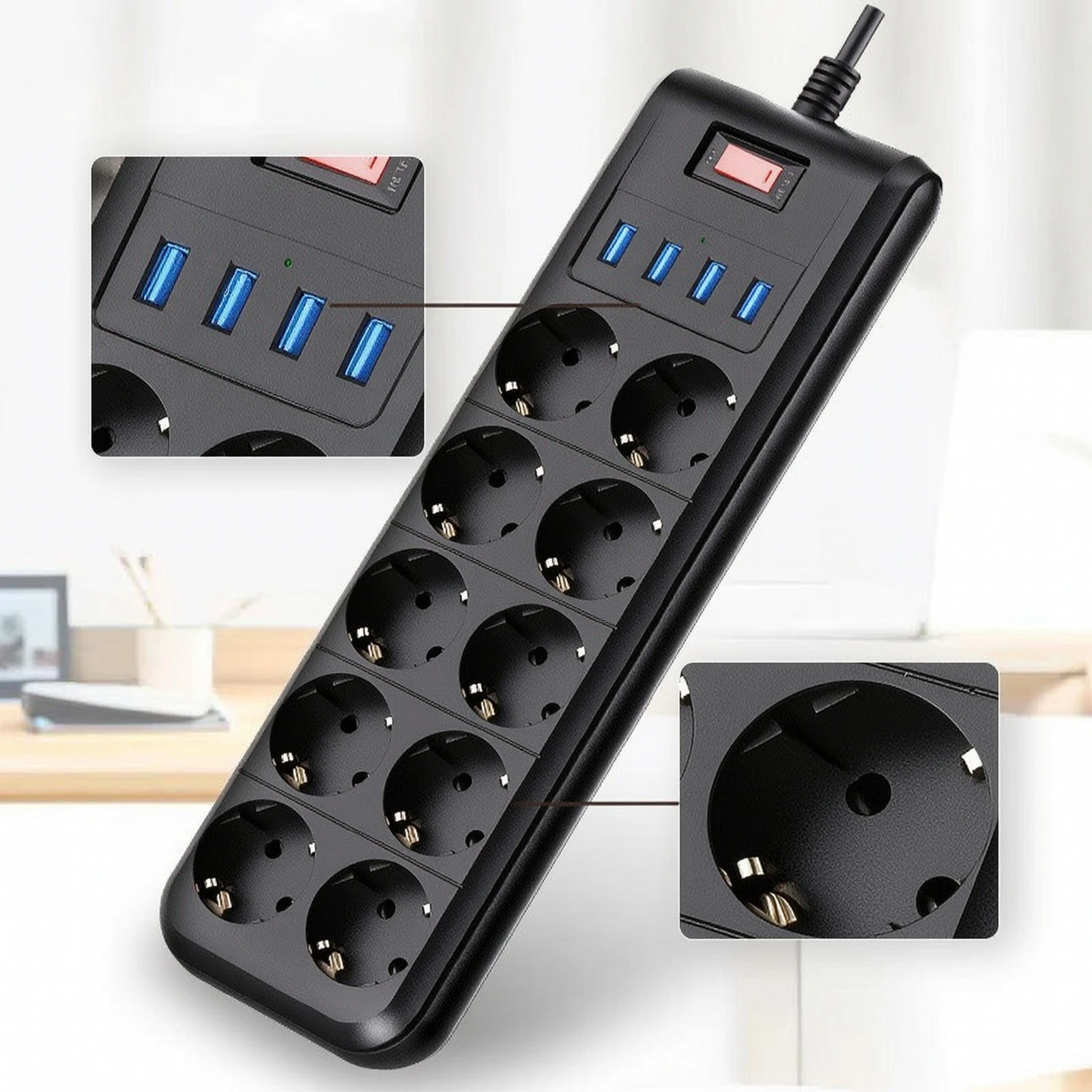 Desktop Power Strip with USB Compact Power Strip with USB Ports Desktop Charging Station Circuit Breaker Multi Plug Outlet