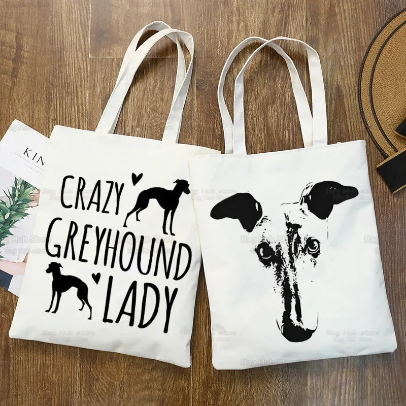 Bolsa de compras para mujer con perro galgo loco, Bolsa de Yute para compras de comestibles, Bolsa de compras reutilizable, Bolsa Compra Sacolas