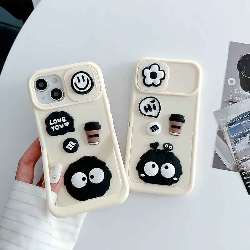 

Cute Flower Push-pull Lens Protection Cover Folding Bracket Phone Cover Case For Iphone 14 13 12 11 Pro Max Soft Coque Fundas