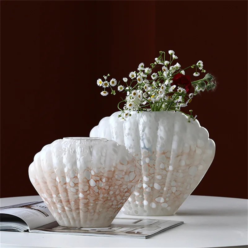 Speckled Shell Glass Flower Vase Luxury Aesthetic Hydroponic Pot Internet‑famous Ornament Room Desktop Tabletop Home Decoration