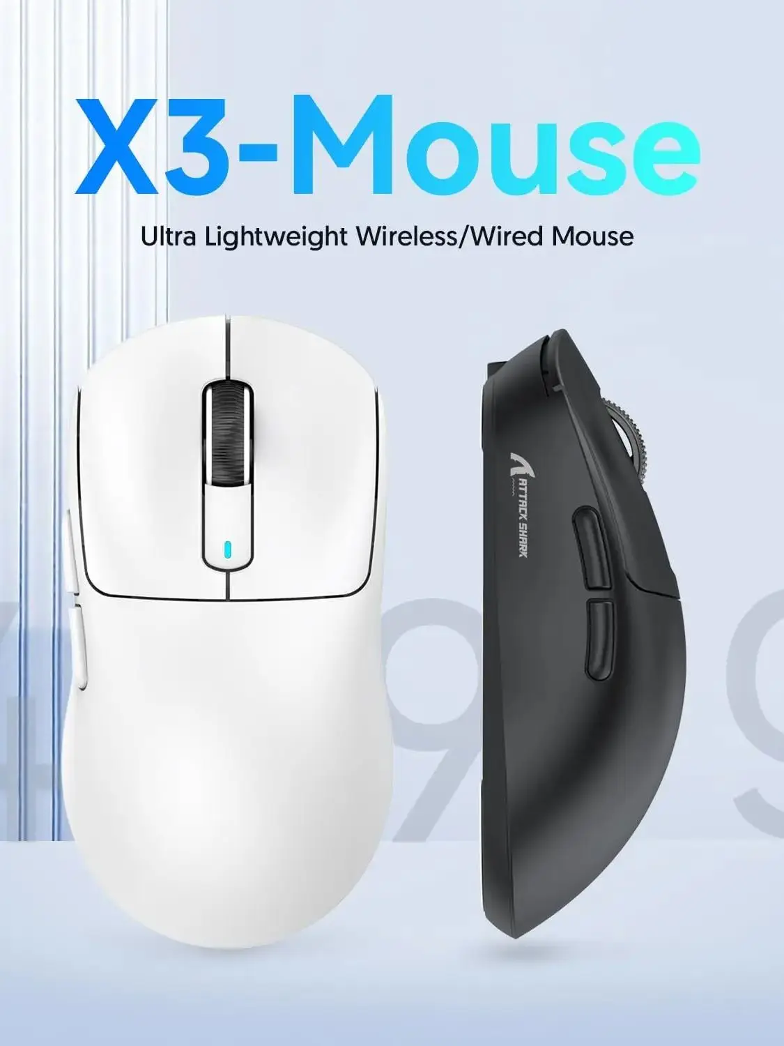 ATTACK SHARK X3 Tri-Mode-Gaming-Maus, PixArt PAW3395-Sensor, 26K DPI, 49g Ultralight, BT/2,4G Wireless/Wired, für PC-Gamer