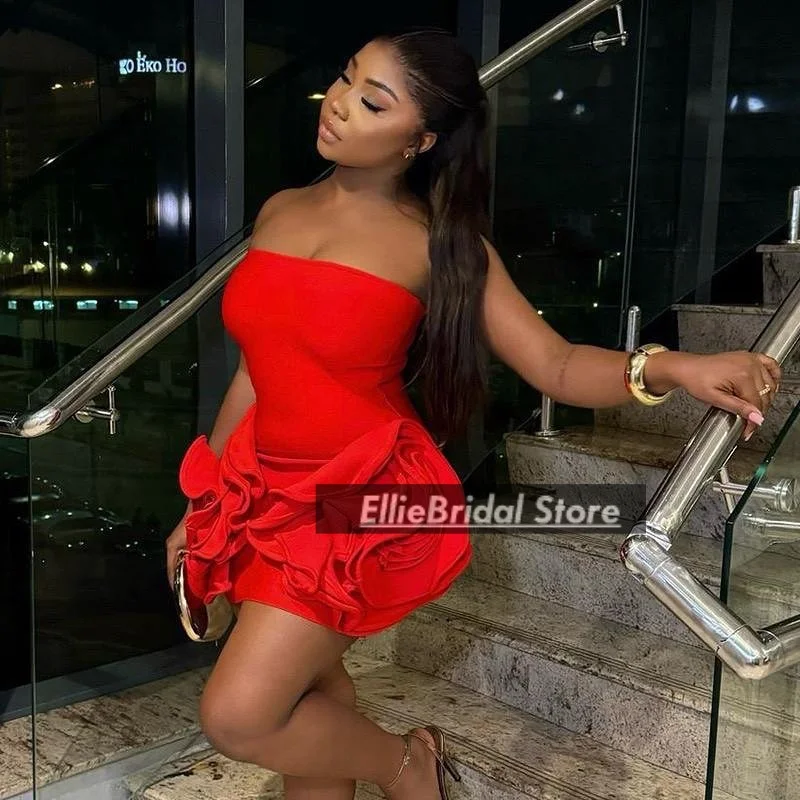 

Short Cocktail Dresses Strapless Ruffles Velvet Birthday Dress Woman Sexy Mini Party Outfit vestidos de festa Customized