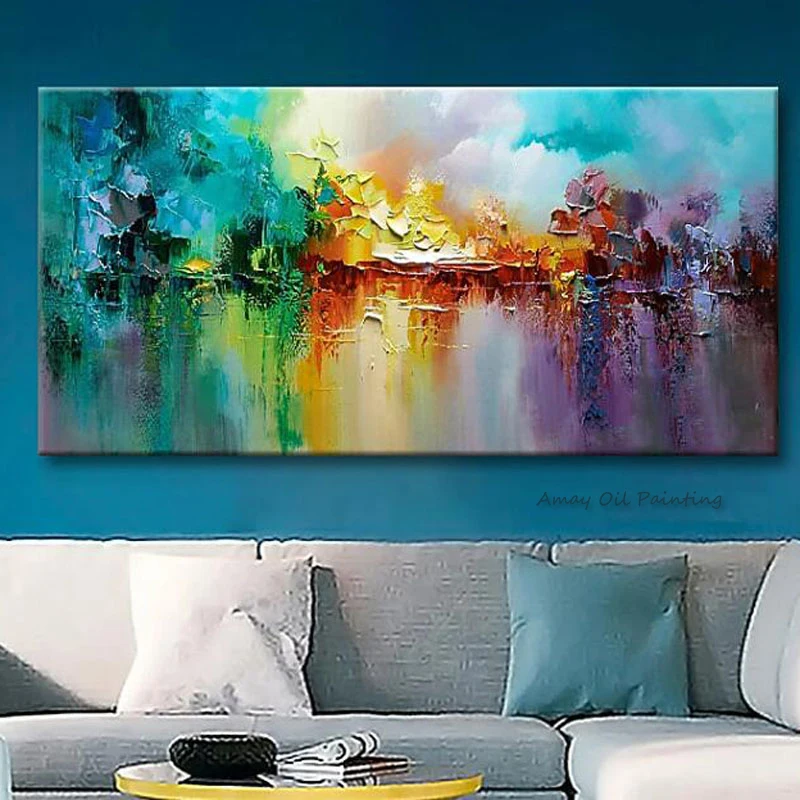 Handpainted Thick Acrylic Textured  Art Abstract Colorful Wall Art for Living Room Home Decorative Canvas Paintings