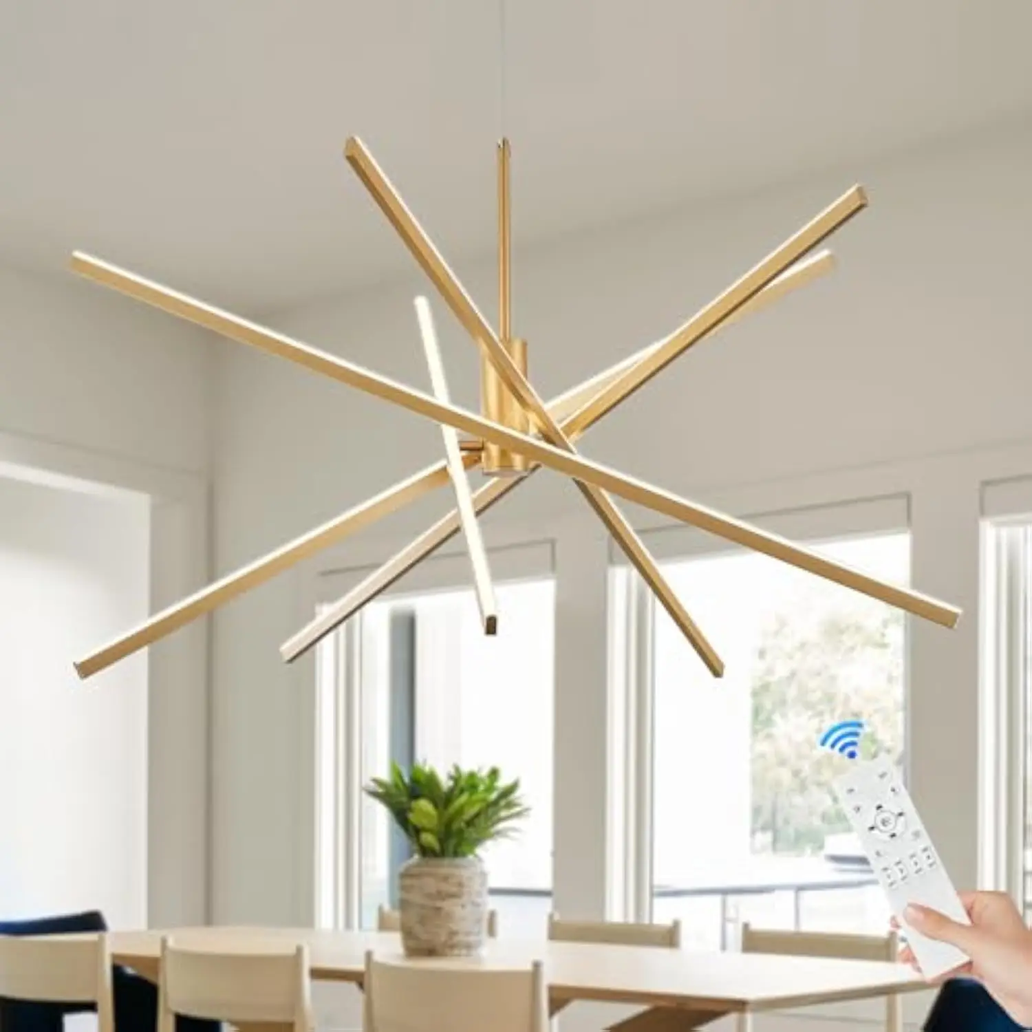 

Modern Sputnik Chandelier Ceiling Gold Led Pendant Light with Remote 70W Chandeliers Dining Room Light Fixtures over Table Dimm