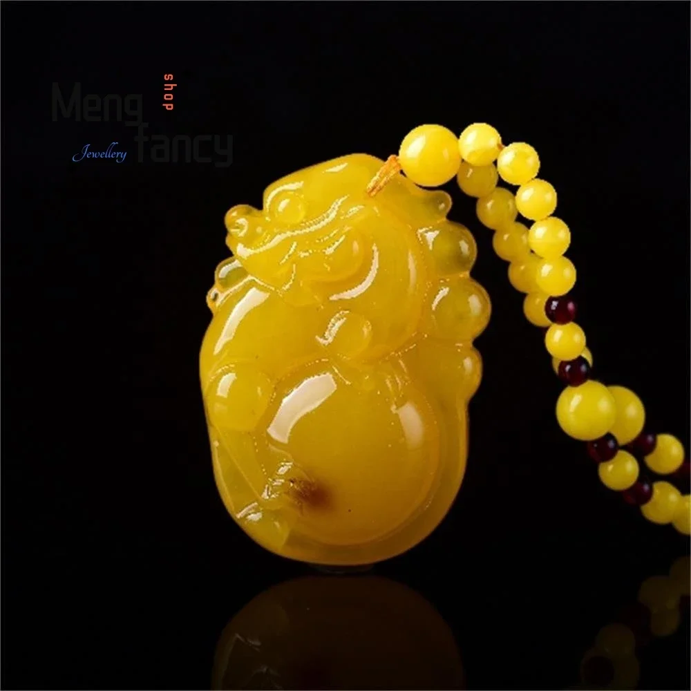 Natural Beeswax Amber Chicken oil yellow Ruyi Fortune Pixiu Simple Personalized Exquisite Fashion Luxury Jewelry Holiday Gifts