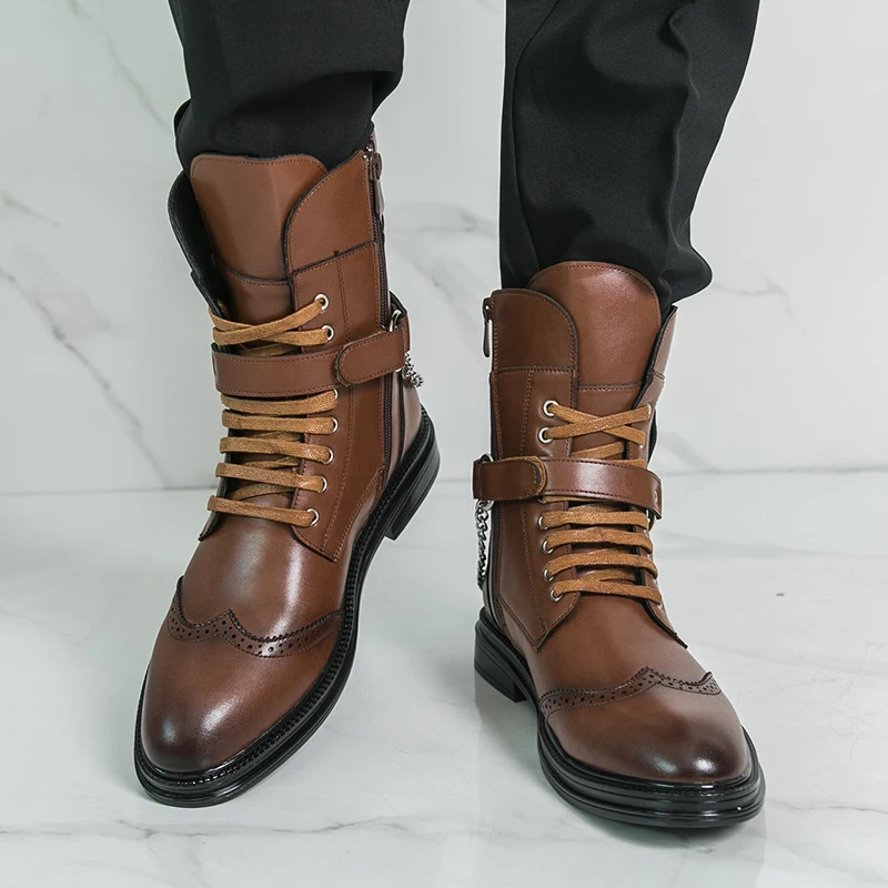 

Winter Retro Men Warm Chelsea Boots Black Brown Men Casual Fashionable Metal High-top Shoes Desert Training Boots Men