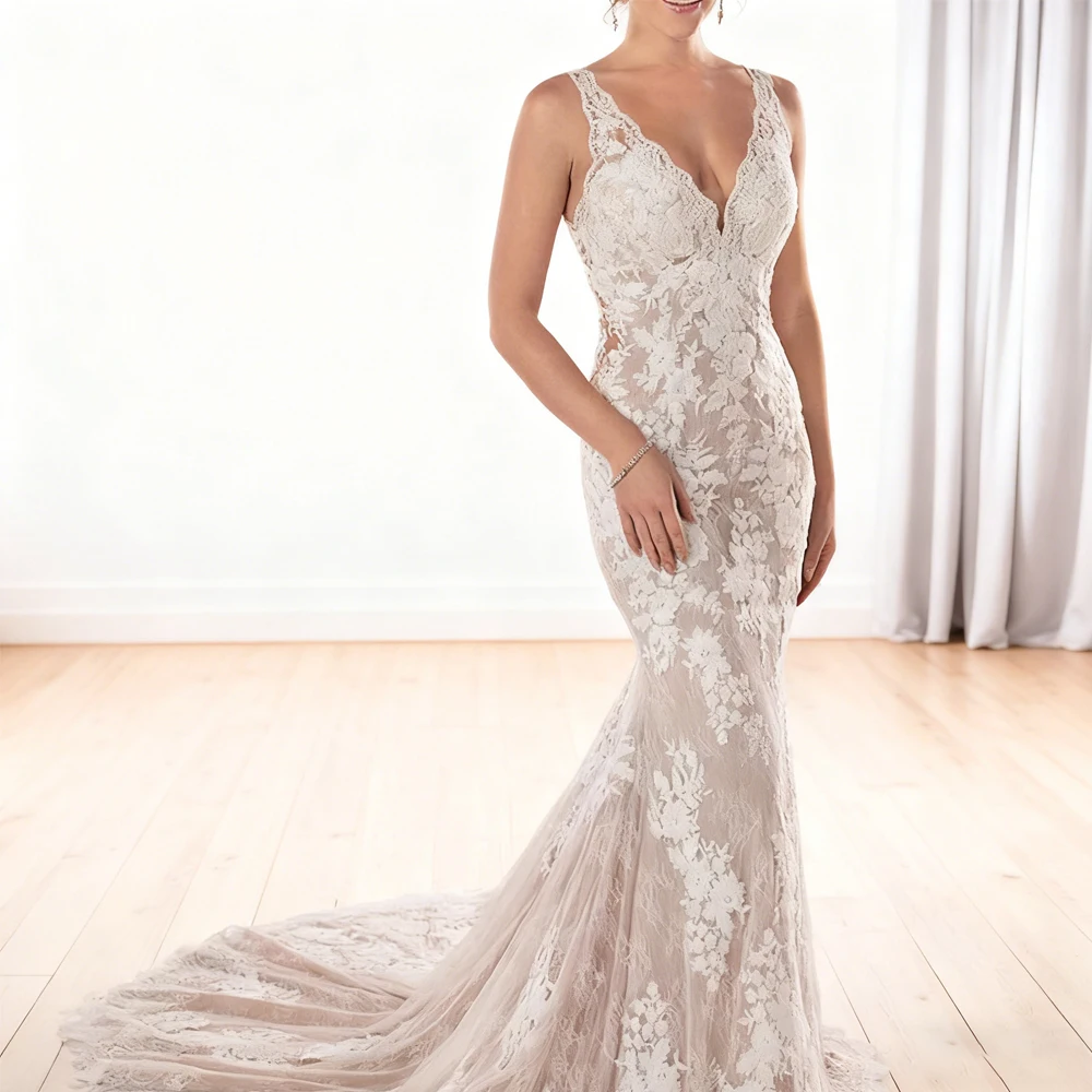 

Очаровательные свадебные платья цвета шампанского с кружевом, лето 2024, свадебные платья без рукавов на тонких бретельках, со шлейфом, Vestido De Novia