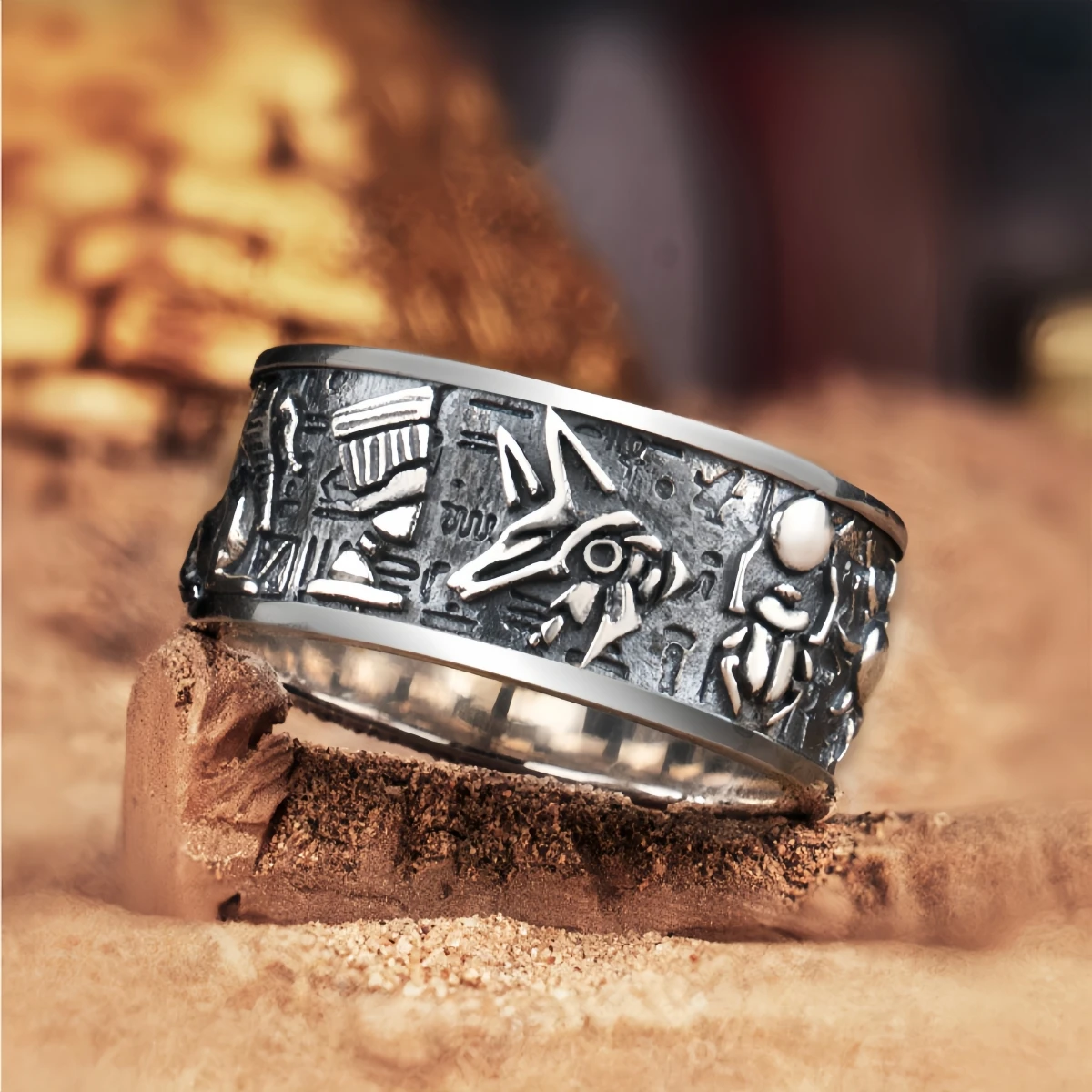 Anillo abierto ajustable con símbolos de mitos egipcios Retro para hombre, joyería de cobre bouda gótica Punk, accesorios Vintage, regalo místico