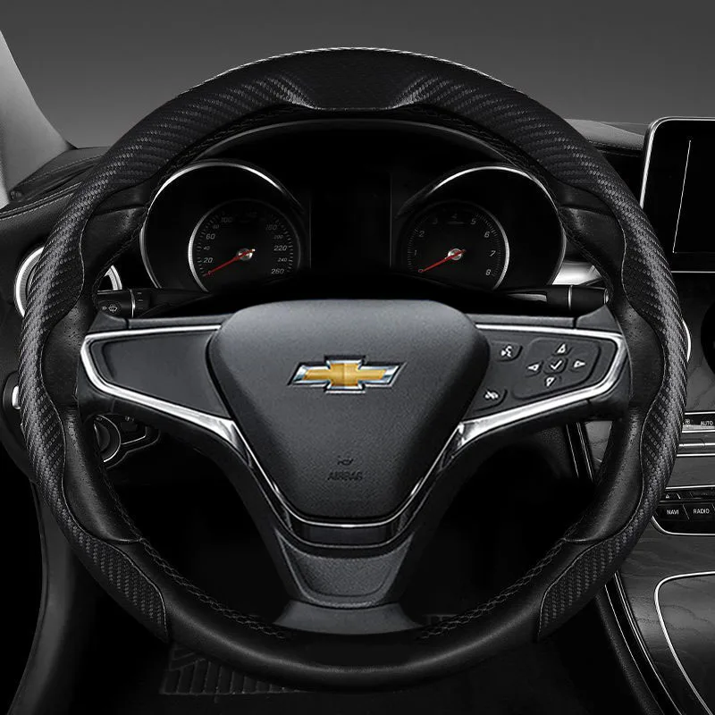 Anti-slip For Chevrolet Carbon Fiber Texture Steering Wheel Cover for Silverado, Equinox Trax Onix Tahoe Traverse Trailblazer