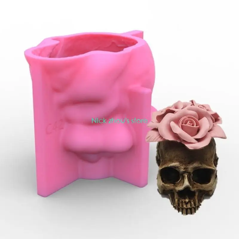 E15E 3D Rose Skull Silicone Mold Epoxy Resin Mold DIY Craft Plaster Pen Holder