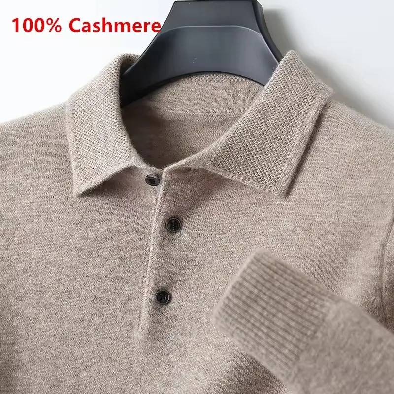 Klassische Polo-Kragen-Pullover aus 100 % Kaschmir für Herren, 2025, Herbst-Winter-Kleidung, Pull Homme, Business-Casual, warme Strickpullover