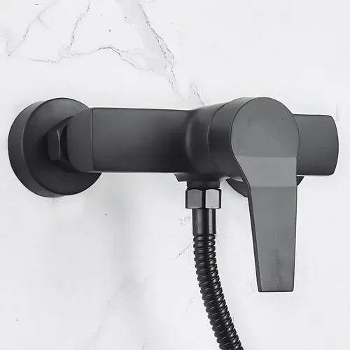 Imagen 2 del producto Grifo de ducha de baño negro, válvula mezcladora montada en la pared, grifo de agua fría y caliente de un solo mango para el hogar, accesorios de ducha