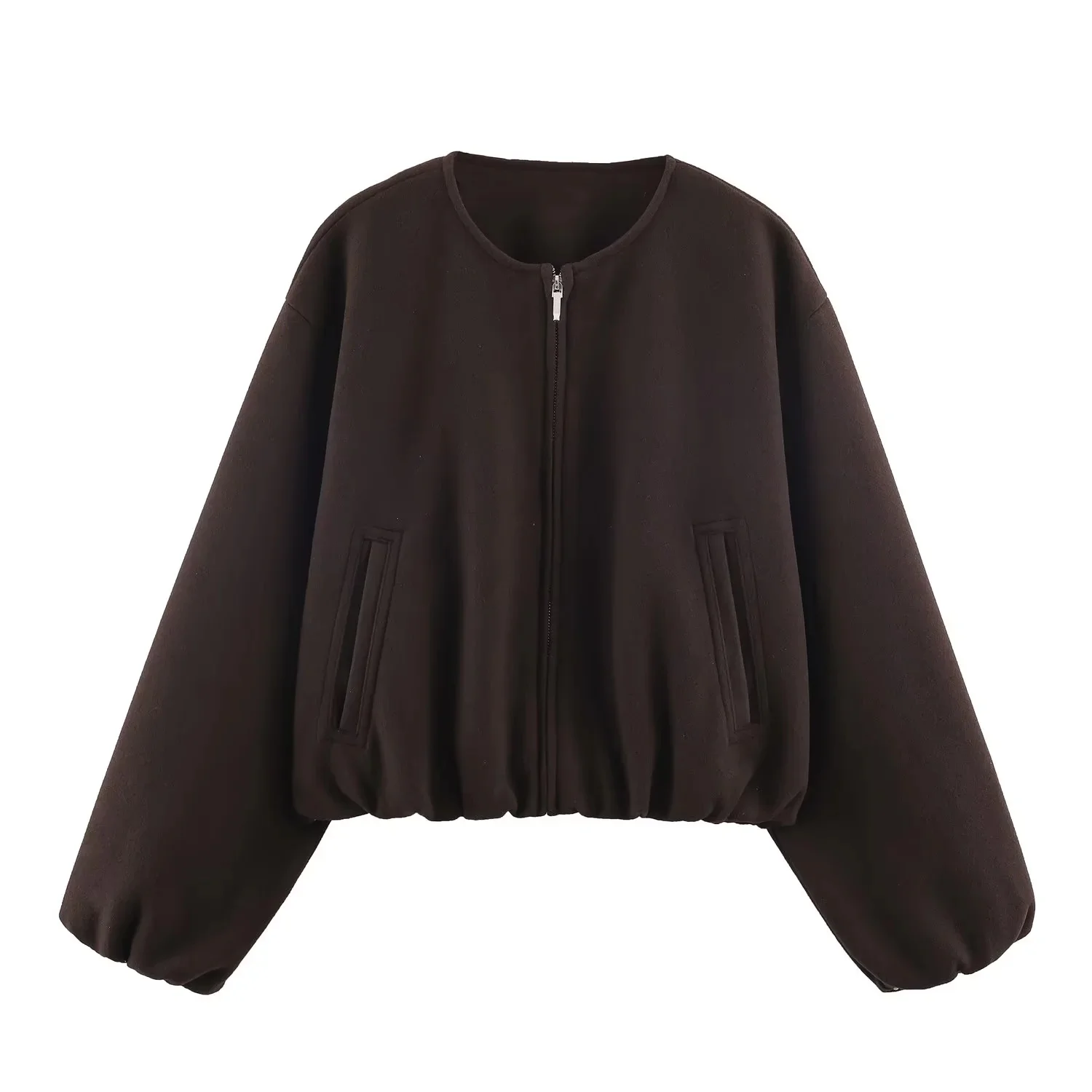 BSAY 2026 Herbst Neue Damen Rundhals-Reißverschluss-Cropped-Bomberjacke Langarm Elastischer Saum Tasche Locker Lässige Kurze Oberbekleidung – Detail 17
