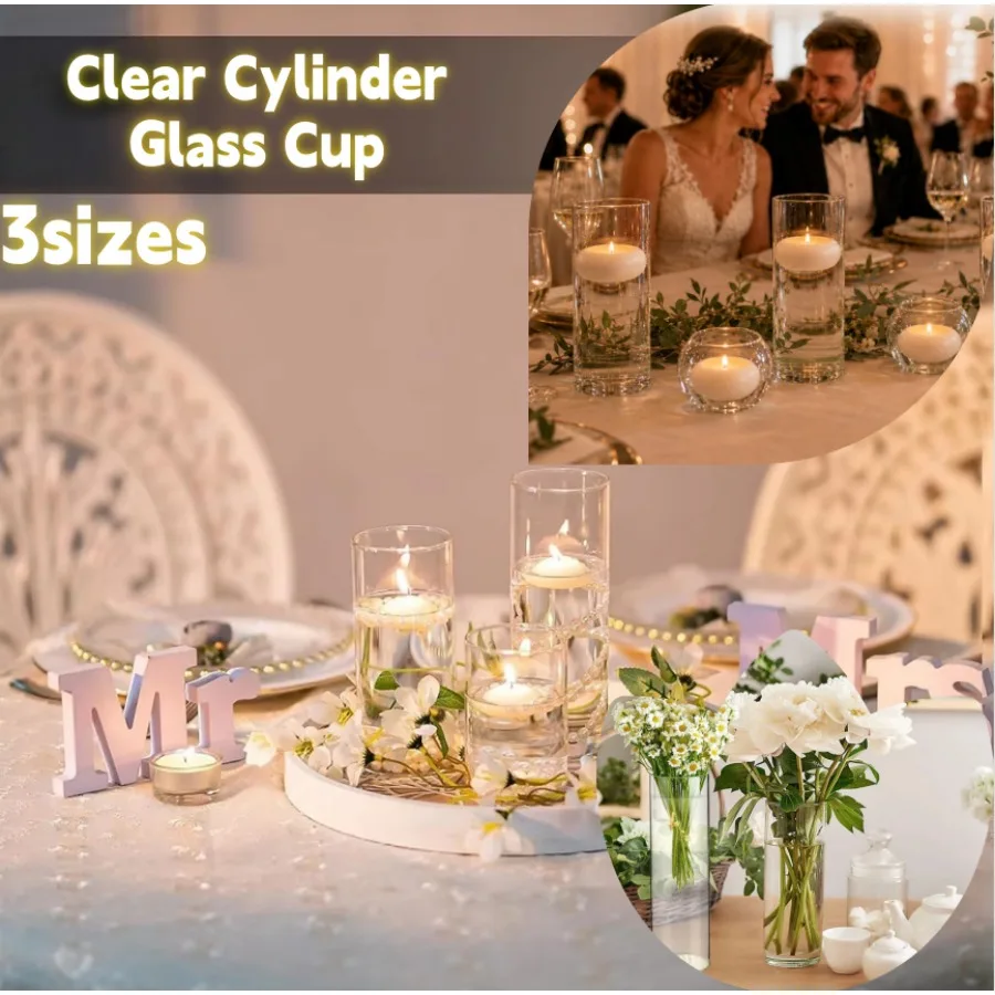 1/3pcs Clear Cylinder Glass Candle Cup Wedding Table Candle Party Decor Glass Vase for Pillar or Floating Candles Round Vases