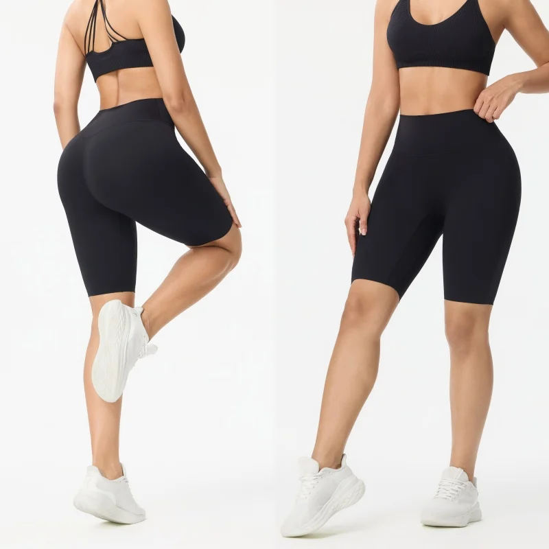 Nylon Damen-Shorts Gym Yoga Radfahrer-Shorts Hohe Taille Elastisch Atmungsaktiv Keine T-Linie Fitness Damenbekleidung – Detail 7