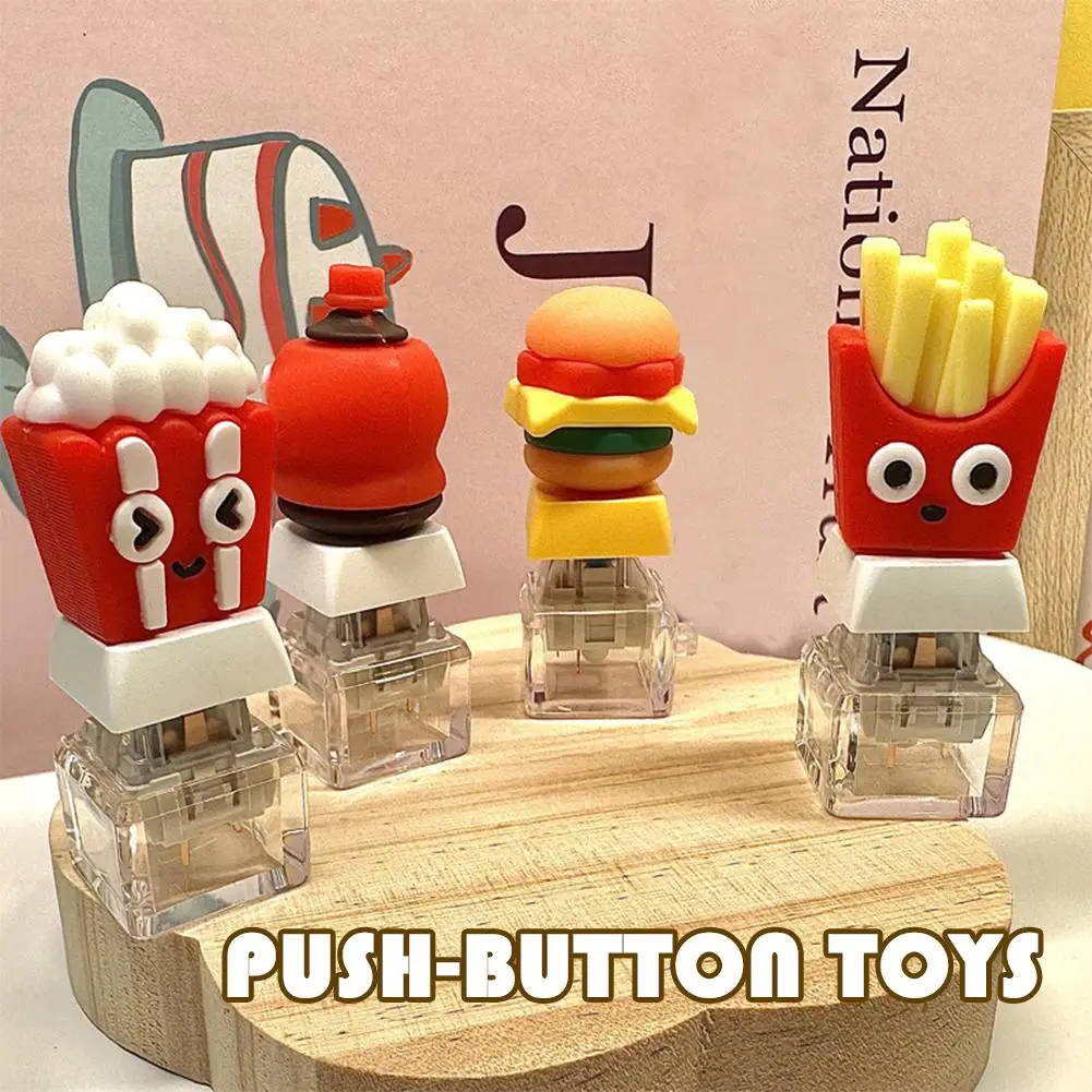 

Stress Relief Hamburg Fries Cheese Keychain Pendant Keyboard Fidget Keycap Clicker Decompression Finger Button Key Chain Gifts