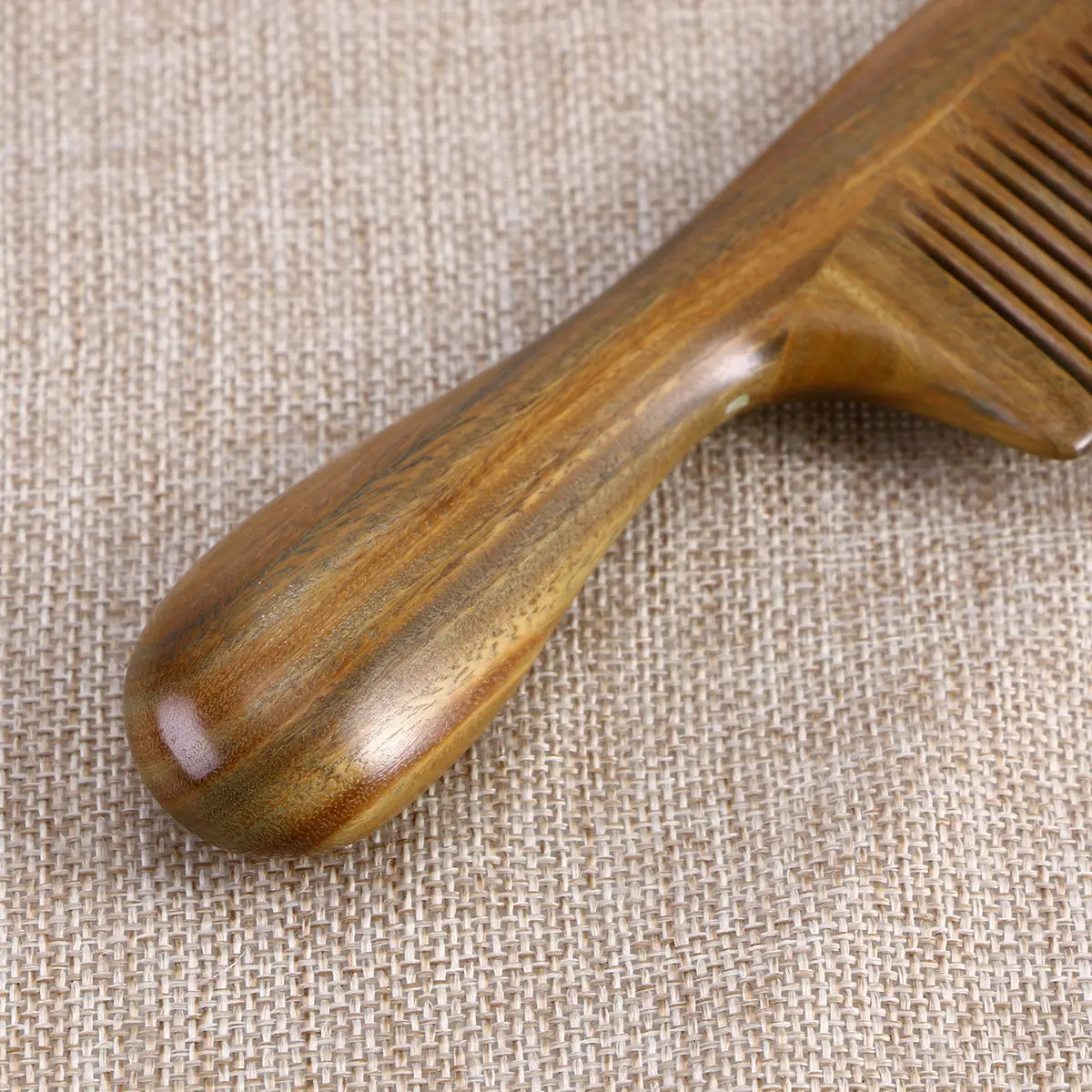 Green Sandalwood Wooden Comb Thick Handle Close Teeth Hair Care Scalp Massage Anti-Static Wooden Beard Comb Travel Use