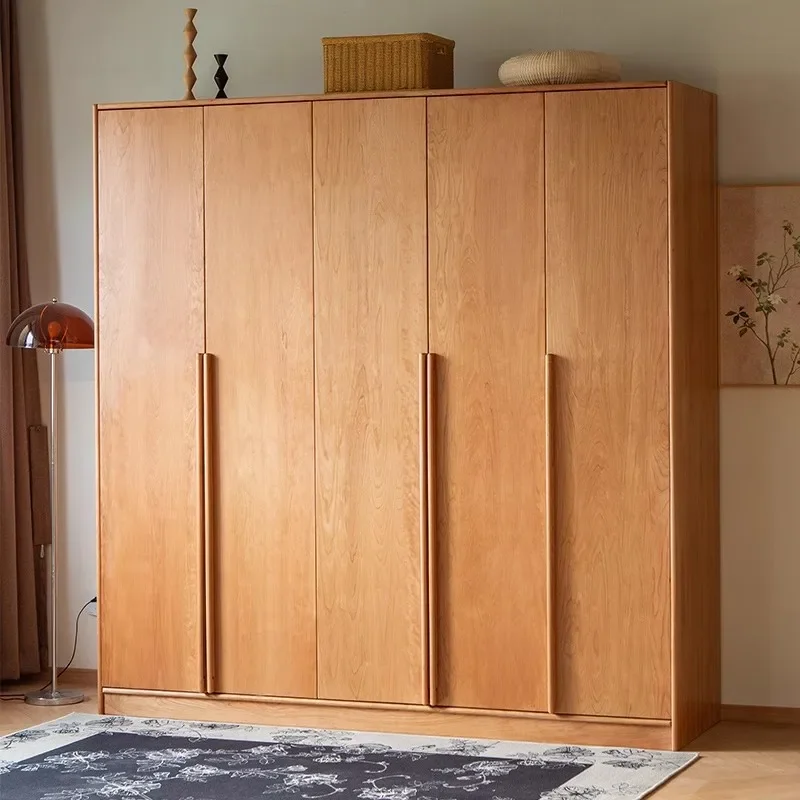 Japanese-style cherry wood wardrobe, all solid wood swing door, opposite door wardrobe, oak Nordic simplicity