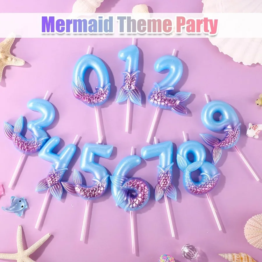 شموع عيد ميلاد حورية البحر، شموع أرقام زرقاء، شموع عيد ميلاد حورية البحر، شموع عيد ميلاد سعيد، مستلزمات حفلات أعياد الميلاد f #4