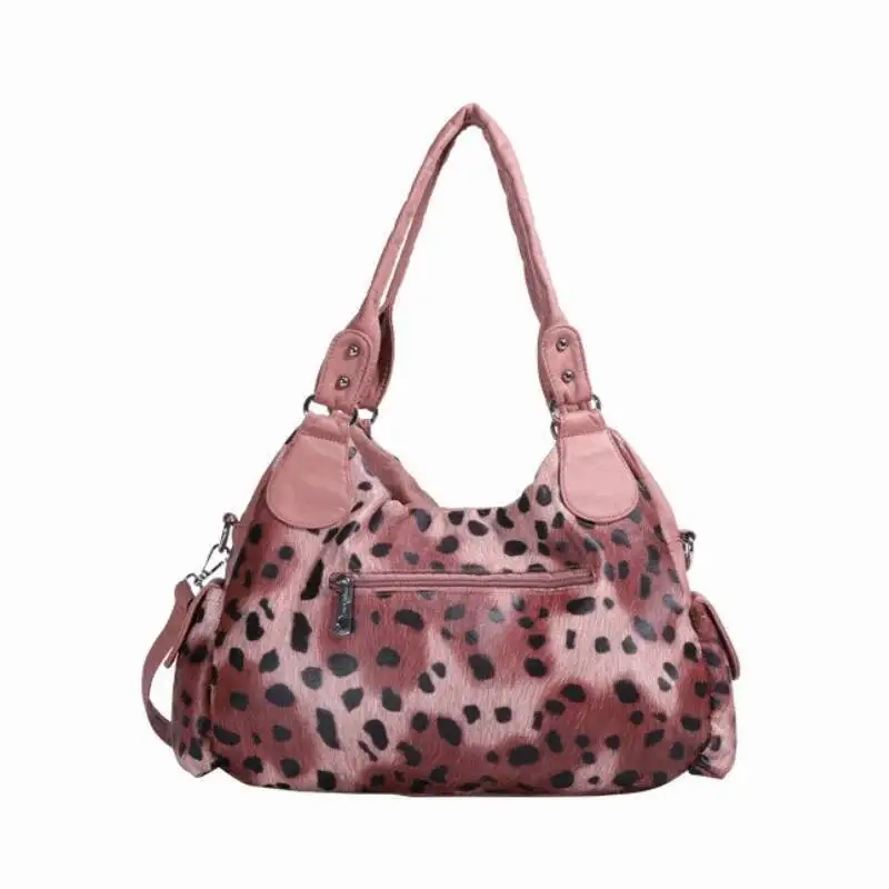 Vintage Haruku Leopard Patchwork Women's Handbags Fashion Design Ins Shoulder Bags Office Lady Y2k Casual Underarm Bag