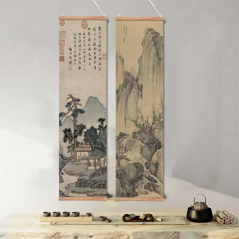 Chinese feng shui ink painting landscape painting traditional classic art souvenir gift wall art hanging scroll painting canvas