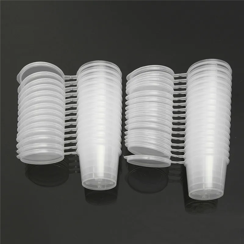 30Pcs 25ml Disposable Plastic Takeaway Sauce Cup Containers Food Box with Hinged Lids Small Pigment Paint Box Palette Reusable