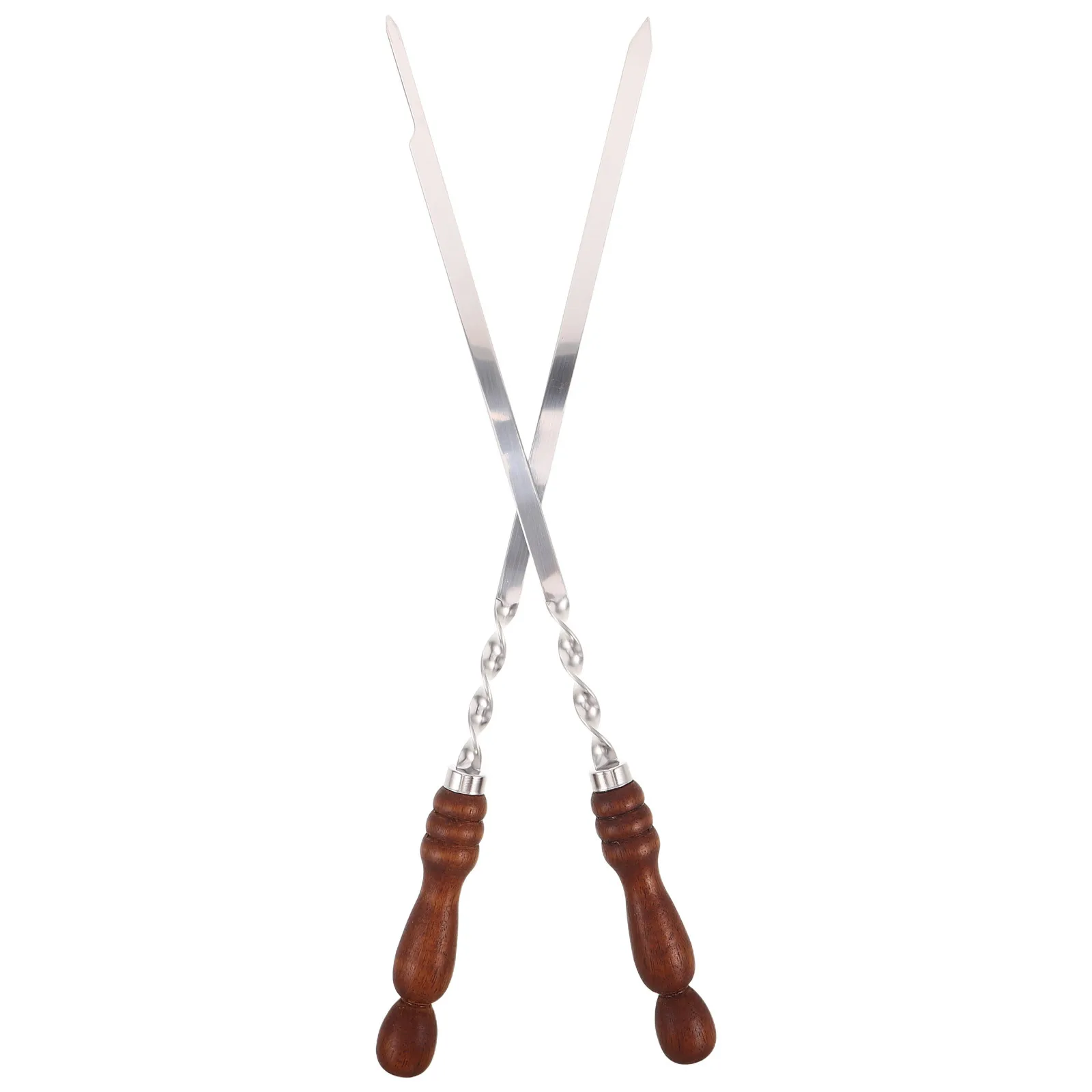 2 قطعة أسياخ شواء من الفولاذ المقاوم للصدأ 21 بوصة مقبض خشبي مسطح واسع قابل لإعادة الاستخدام للحوم والدجاج والخضروات والمأكولات البحرية شيش كباب في الهواء الطلق #5