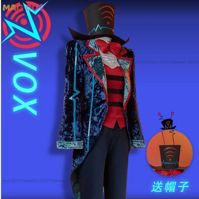 Hasbin Cosplay Hotel Vox Cosplay Costume Uniform Suit Outfit Halloween Carnival Christmas Costumes Blue Red Suit Sparkle Cosplay