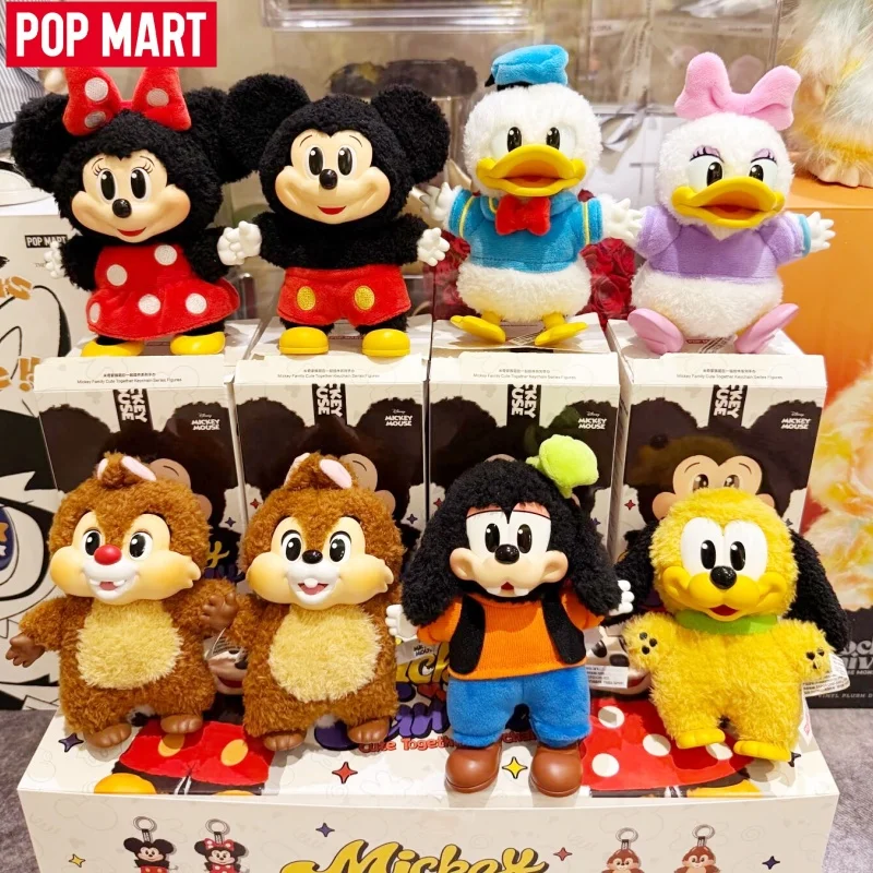 

POP MART Mickey Family Series Blind Box Cute Plush Keychain Mystery Box Doll Cartoon Decoration Toy Birthday Gift For Kids