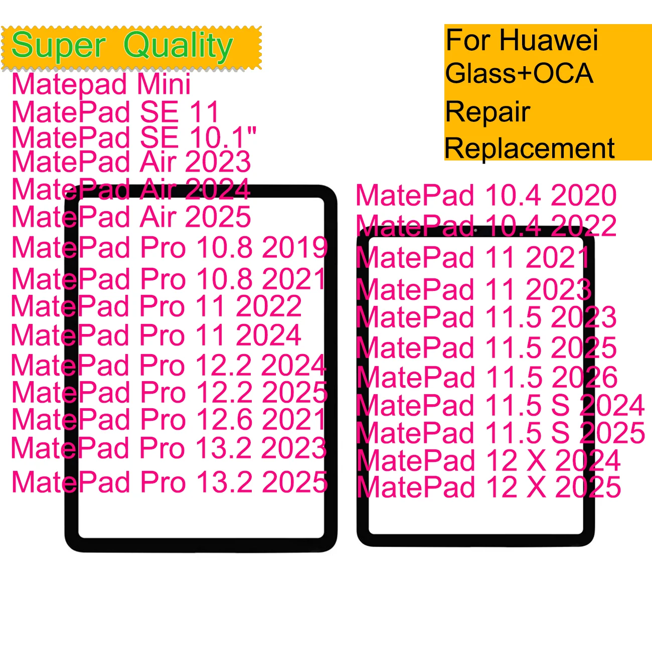 10Pcs For Huawei MatePad 11.5 12 X S SE 11 Mini 12.2 12.6 13.2 Air 2025 2026 Touch Screen Panel Front Outer Glass With OCA