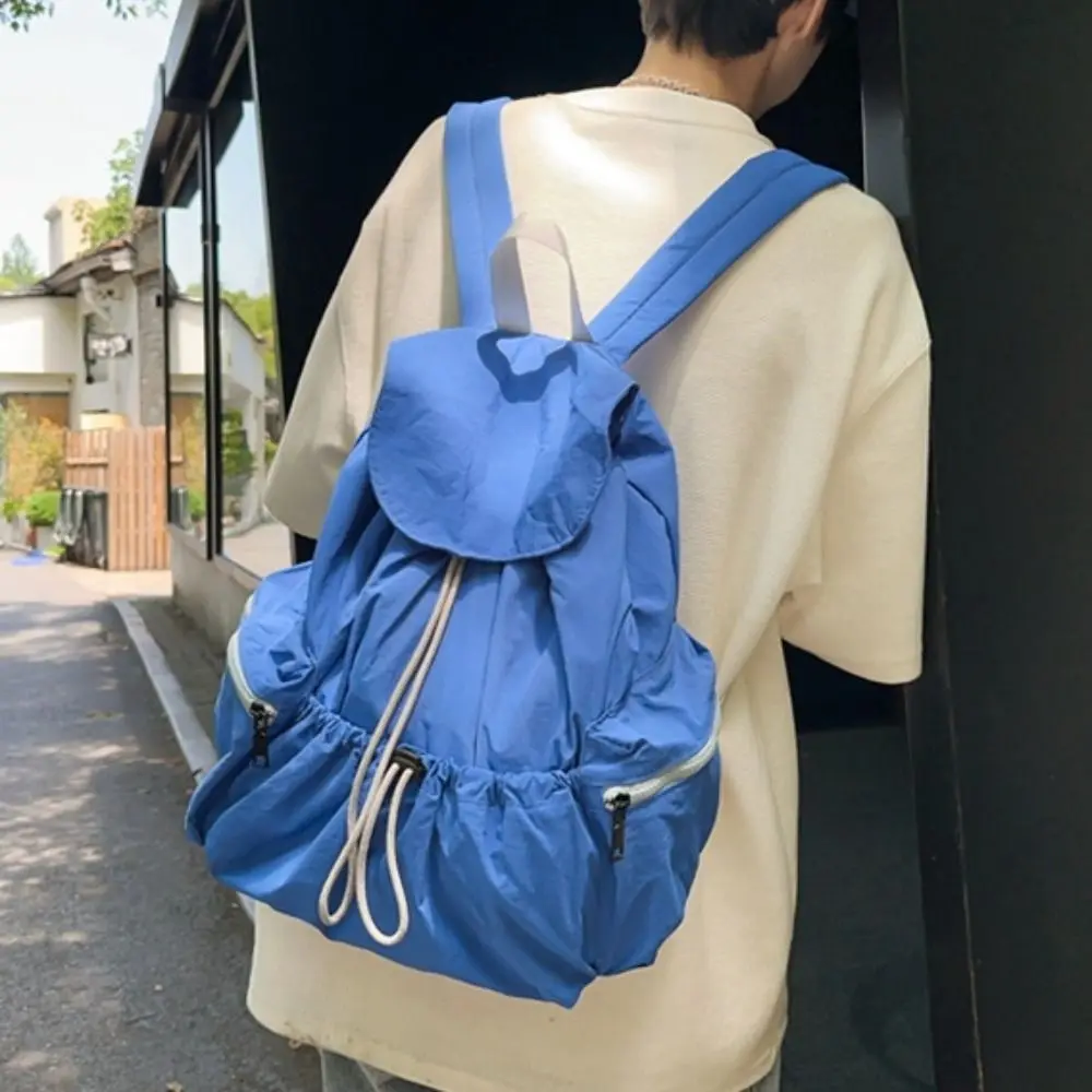 

Portable Nylon Drawstring Backpack Lightweight Waterproof Canvas Shoulder Bag Solid Color with Handle College Student Schoolbag