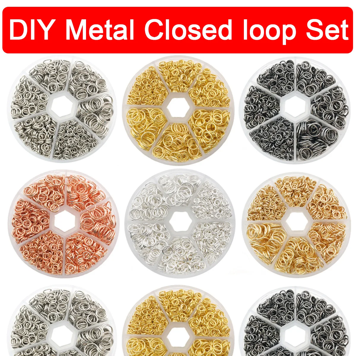 Assorted-Color Alloy Open-Ended Ring Set for Handmade DIY Jewelry Making Beaded Bracelets Necklaces Charms Accessories