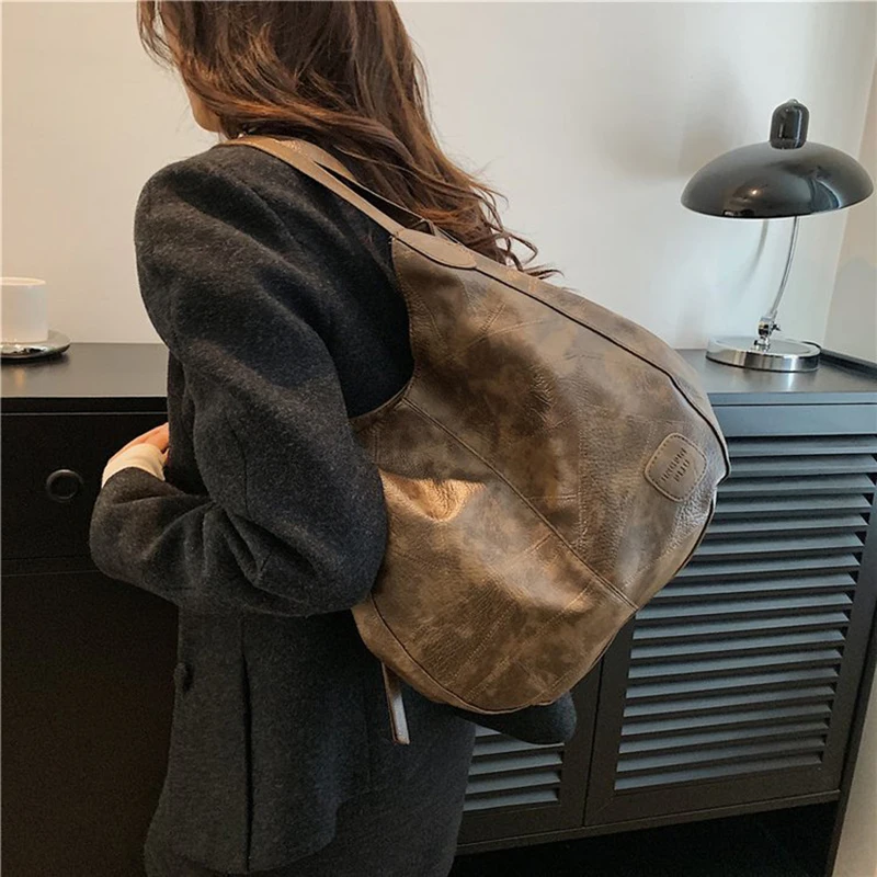 Vintage Women's Bag PU Leather Large Capacity Marble Grain Shoulder Bag Daily Commuter Handbag Shopping Totes