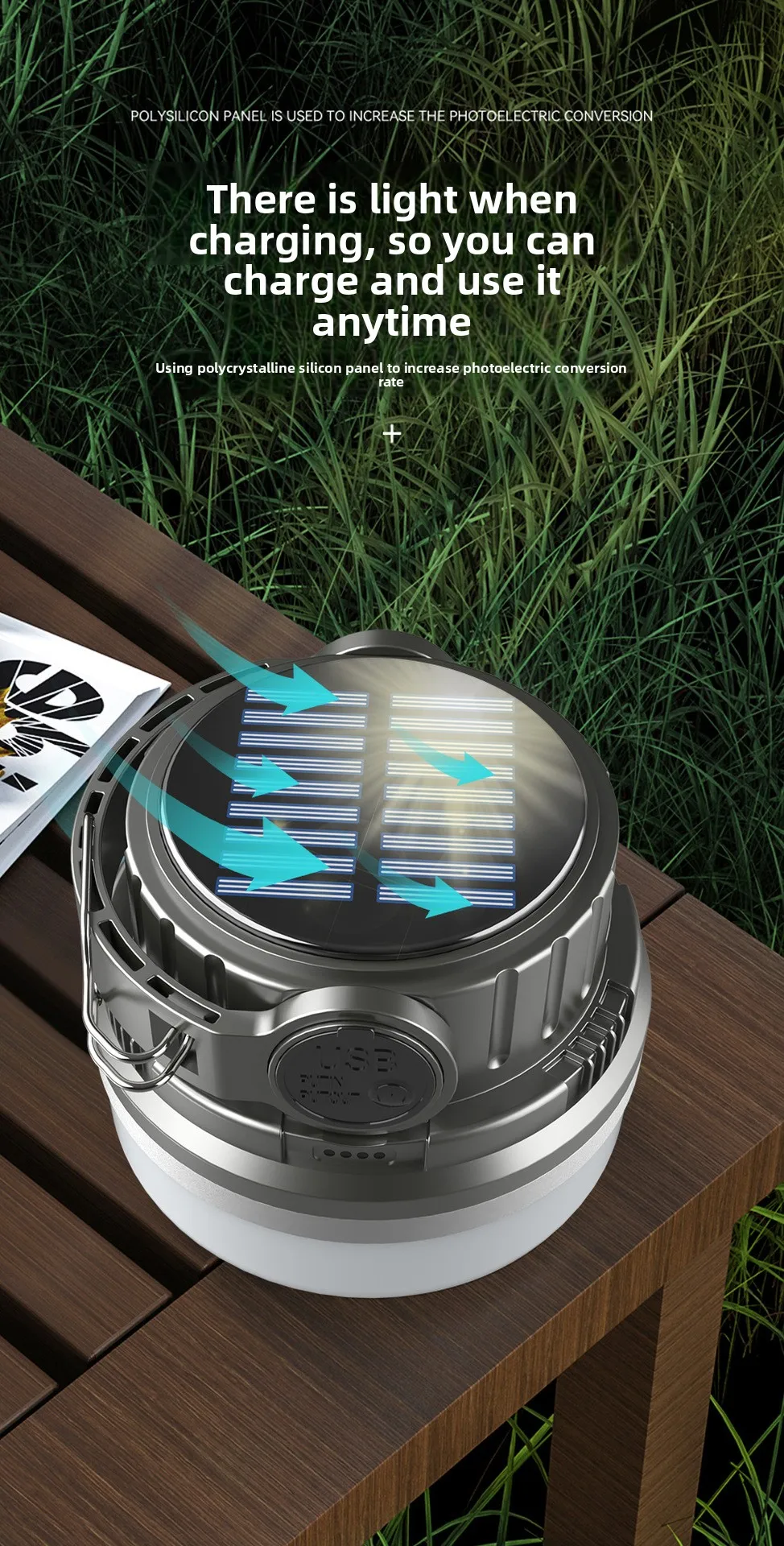 

LED Solar Camping Light, Portable USB Charging, Outdoor Tent Hanging Emergency Lighting