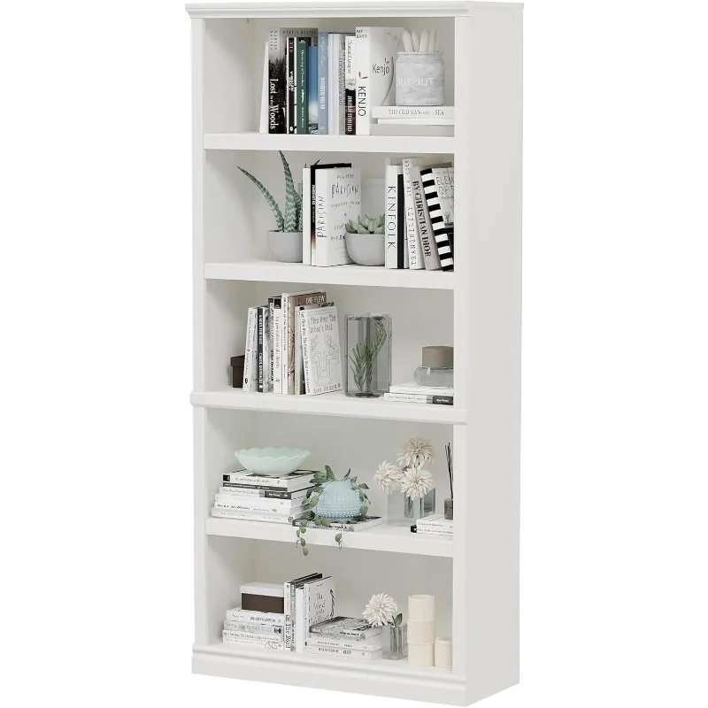 70 "high bookcase, white bookshelf Open storage 5 layers of bookshelves, 33" wide standing style, 5 layers of white