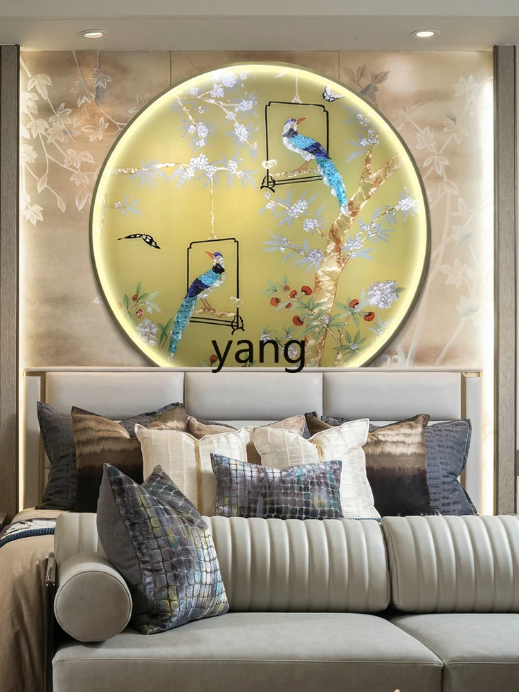 Yjq round Flower and Bird Enamel Decorative Painting Entrance Door Hanging Painting Modern Dining Room High-End Mural