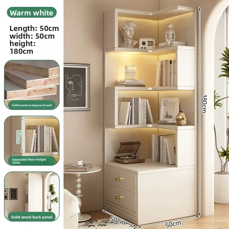 Modern Corner Bookshelf for Living Room Furniture 180cm Tall Storage Rack Display Shelf with Drawer/No Drawer No LED Light