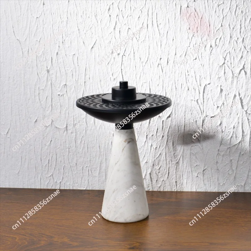 High marble incense burner natural marble cone base hollow wrought iron aromatherapy ornament
