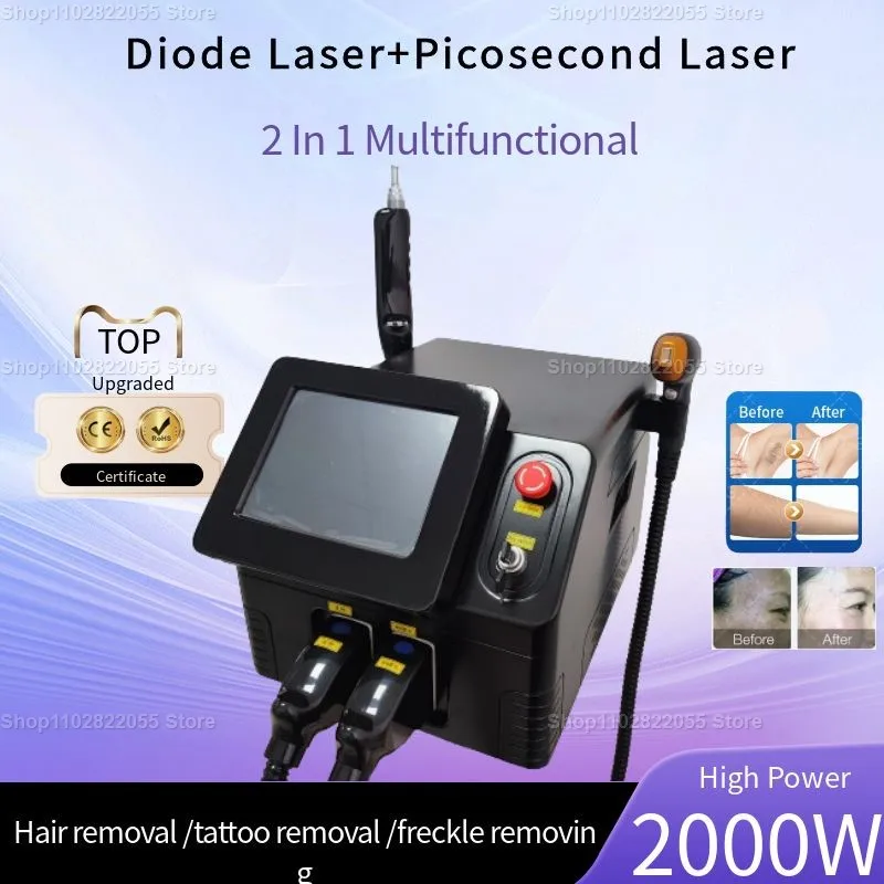 2 in1 808 diode Laser permanent hair removal q switched nd yag portable picosecond laser freckle removing tattoo removal machine